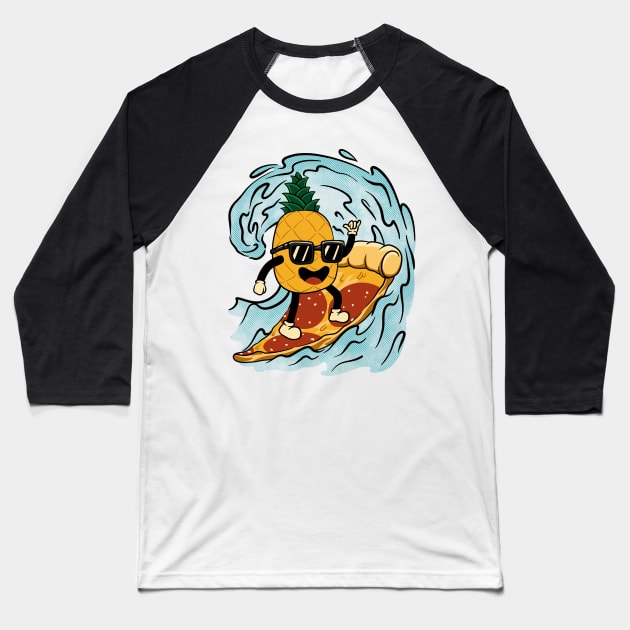 Surfing Pineapple Pizza Baseball T-Shirt by zeroaxis